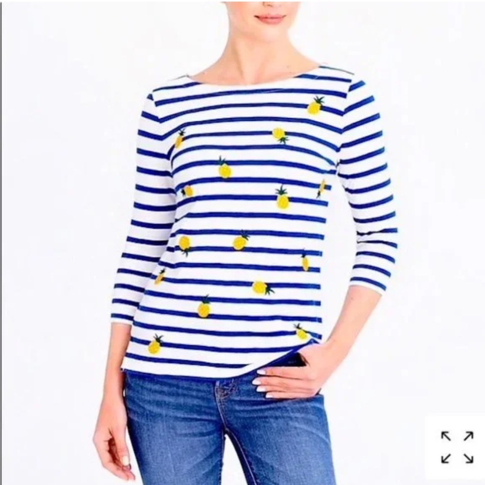 J. Crew Blue & White Striped Pineapple Tee